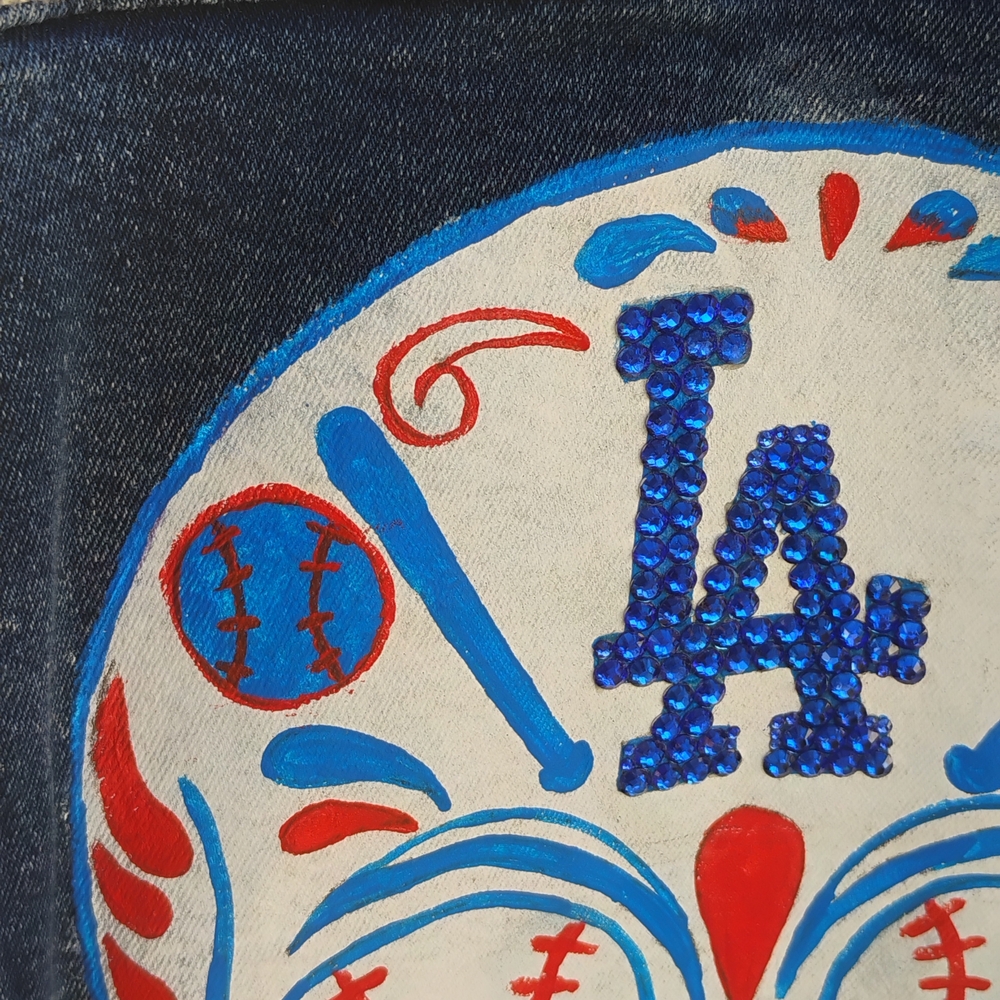 Embroidered Blue Denim Jean Jacket - Sugar Skull - Picture 5 of 10